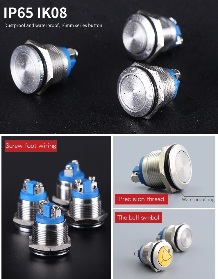 12V Momentary Stainless Steel Switch 1no High Head 16mm Button Electrical