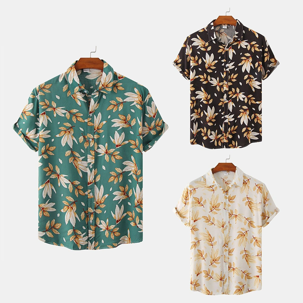 Men Hawaiian Shirts Short Sleeve Casual Button Down Beach Cloth